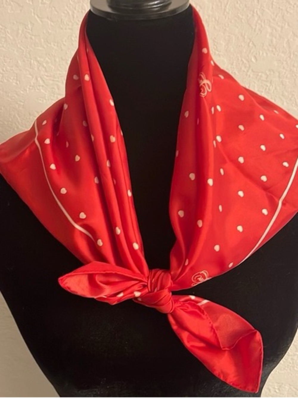 Vintage 1970s Hallmark Red Heart Print Acetate Scarf